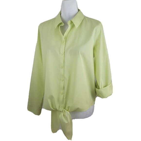 Chico's ~Woman Size 1 (M)~Lemon Yellow No Iron Cotton Tie Front Shirt Blouse Top - Picture 1 of 12
